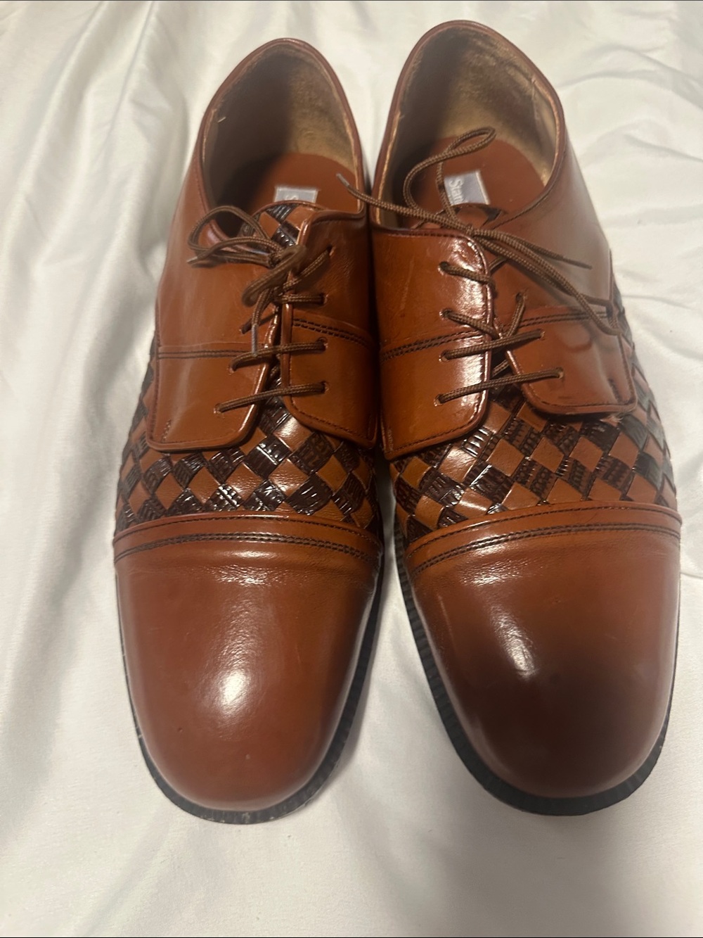 Men's Tan Woven Leather Derby Oxfords